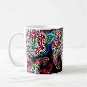 Caneca De Café Paisley Floral, Fundo Étnico.