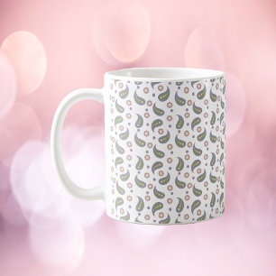 Caneca De Café Paisley Flowers Dots Green Rosa Purple