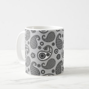 Caneca De Café Paisley Pattern, Cinza, Preto e Branco