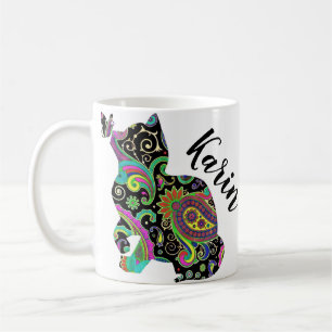 Caneca De Café Paisley personalizado com gato e borboleta