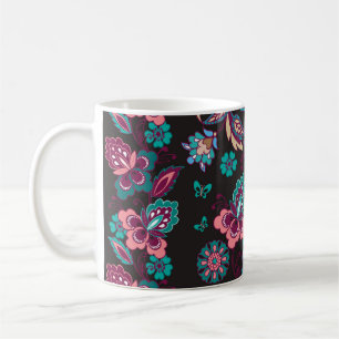 Caneca De Café Paisley Stripe: Decorativa Negra Sem Semente