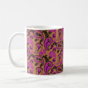 Caneca De Café Paisley tradicional Linocut Mostarda Rosa vívida