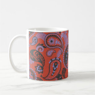 Caneca De Café Paisley Tradicional Linocut Vivid Orange Purple