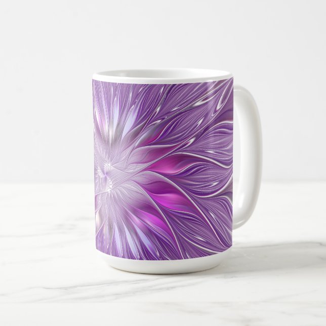 Caneca De Café Paixão roxa rosa Paixão Abstrato Arte Fractal (Frente Esquerda)