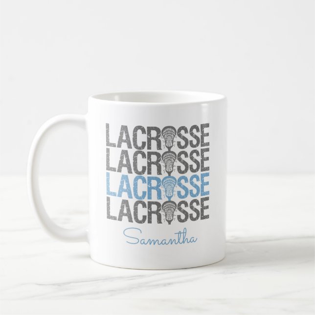 Caneca De Café Palavra de Lacrosse em Pó Azul (Esquerda)