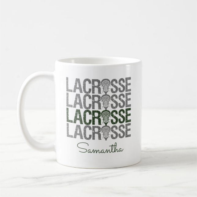 Caneca De Café Palavra de Lacrosse em Verde (Esquerda)