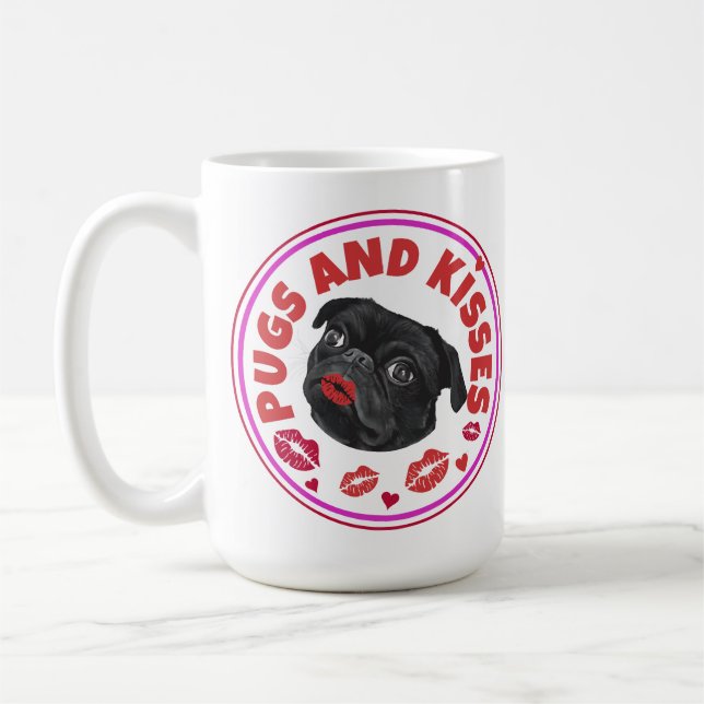 Caneca De Café Palavras Bonitas Pugs E Beijos (Esquerda)