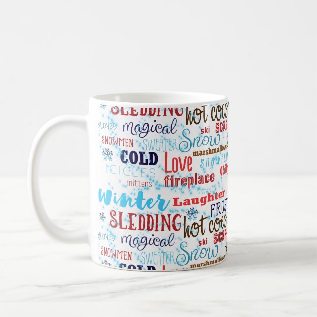 Caneca De Café Palavras De Inverno Típica Feriado Feriado Feriado (Esquerda)