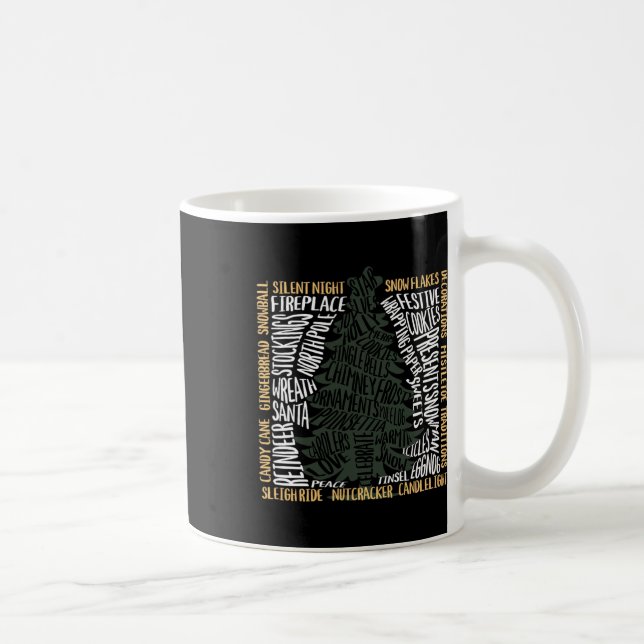 Caneca De Café Palavras de Natal Design de Natal Único da Árvore (Direita)