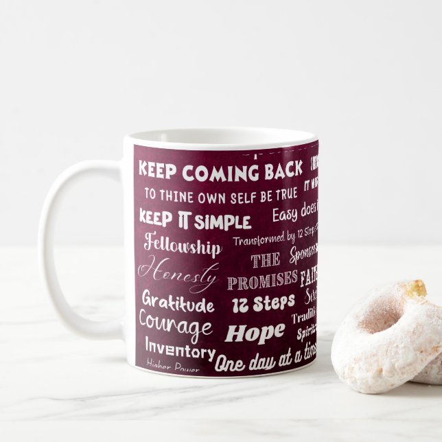 Caneca De Café Palavras e Slogans de Recuperação em 12 Passos (Com Donut)