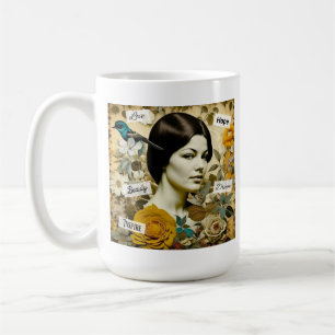 Caneca De Café Palavras Inspiradoras Personalizadas e Mulher Vint