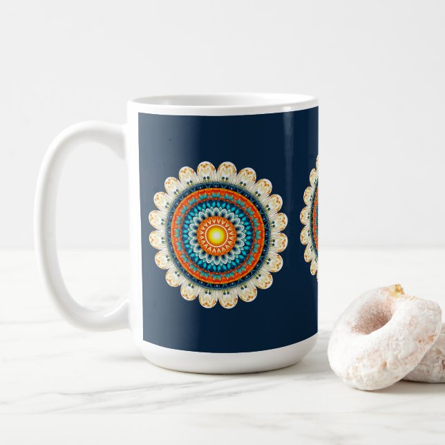 Caneca De Café Pale Yellow Orange Mandala Mug (Com Donut)