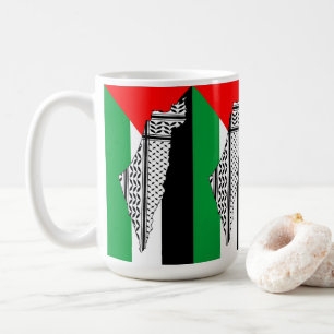 Caneca De Café Palestina - Bandeira e Mapa com Padrão Keffiyeg