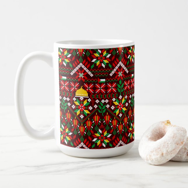 Caneca De Café Palestina Tatreez Embroderia Tradicional (Com Donut)