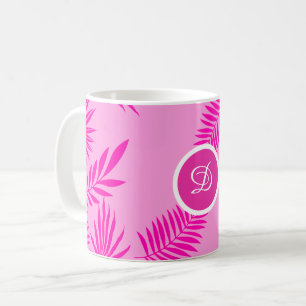 Caneca De Café palha rosa das folhas tropicais modernas do século