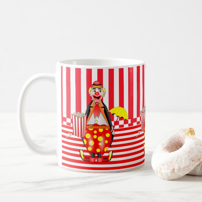 Caneca De Café Palhaço de Milho Vermelho Stripe Mug (Com Donut)