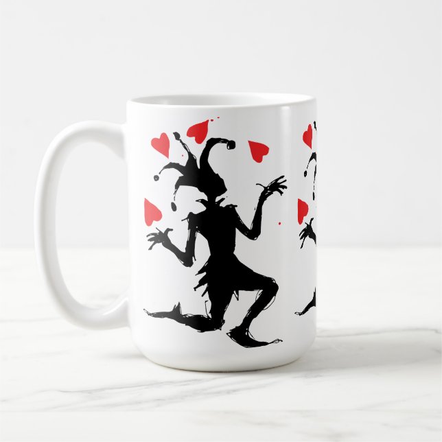 Caneca De Café Palhaço Sinistro Brincando com Corações (Esquerda)