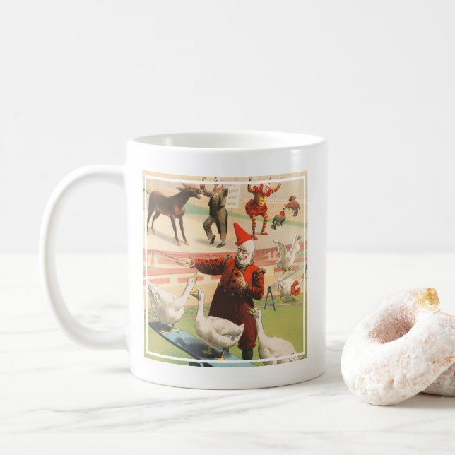 Caneca De Café Palhaços Com Geese, Roosters E Donkey. (Com Donut)
