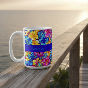 Caneca De Café Palm Floral Tropical Havaiano Colorido