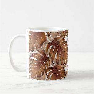 Caneca De Café Palm Monstera Sem Olhos. Orange White Tropi