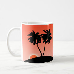 Caneca De Café Palm Tree Silhoule Contra um Sunset Laranja