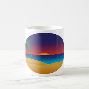 Caneca De Café Palma de praia solar tropical deixa ondas oceânica