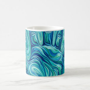 Caneca de Café Palma Mão Aberta Abstrata Oceano Az