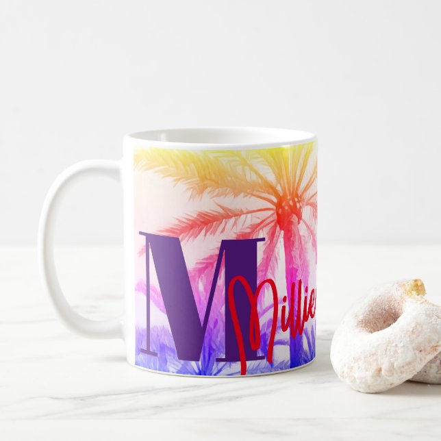 Caneca De Café Palma Retroativa Sunset - Nome Personalizado (Com Donut)