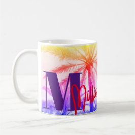 Caneca De Café Palma Retroativa Sunset - Nome Personalizado