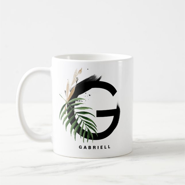 Caneca De Café Palma Tropical Leaf - Letra G Monograma Personaliz (Esquerda)