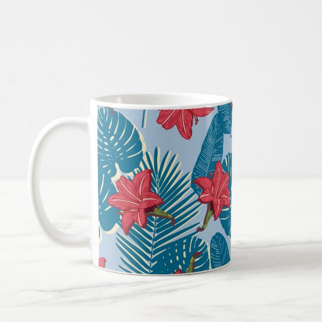 Caneca De Café Palma Tropical padrão azul sem costura (Esquerda)
