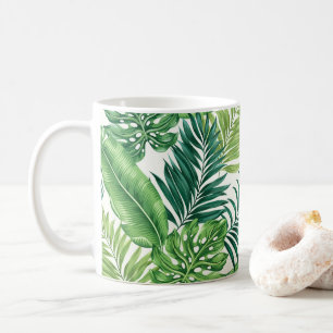 Caneca De Café Palma Tropical Verde Folha Monstera