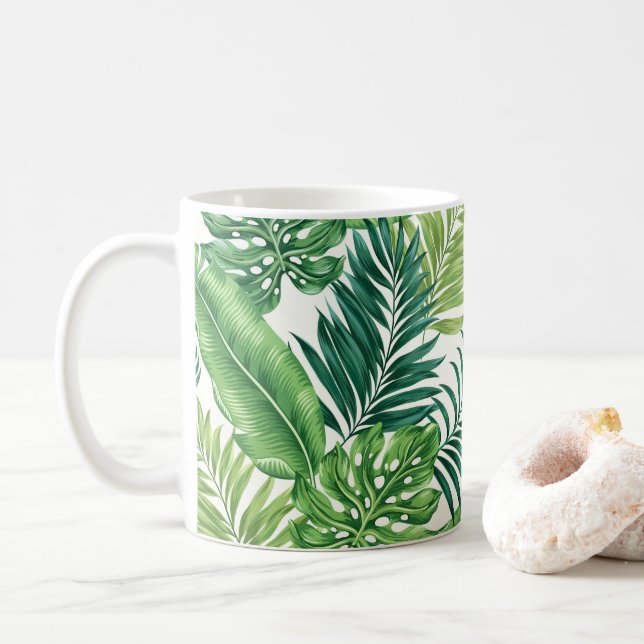 Caneca De Café Palma Tropical Verde Folha Monstera (Com Donut)