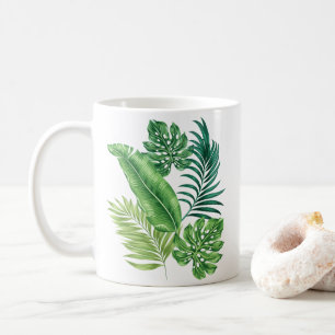 Caneca De Café Palma Tropical Verde Folha Monstera