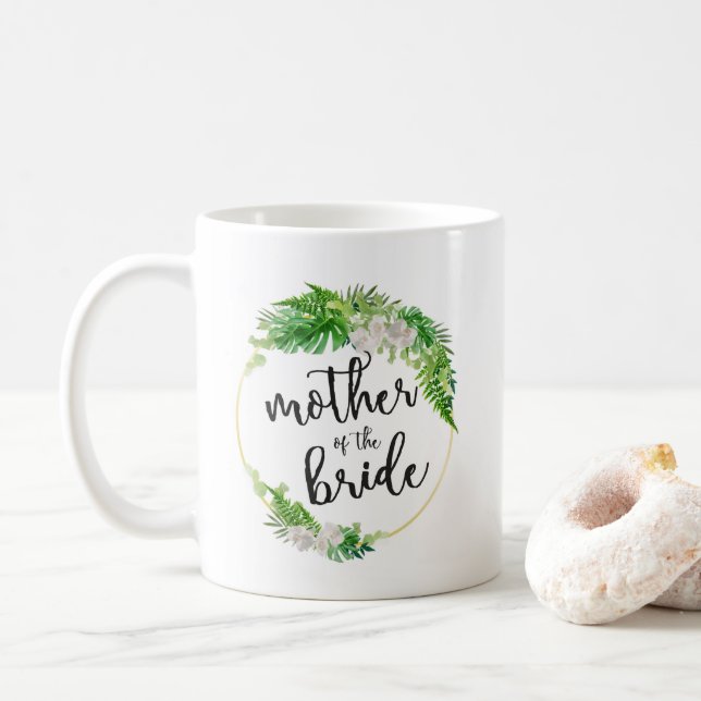 Caneca De Café Palma tropical Wreath Mãe da Noiva (Com Donut)