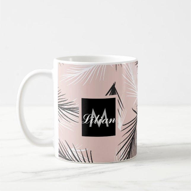 Caneca De Café Palmas Preto Branco Tom Terroso Rosa (Esquerda)