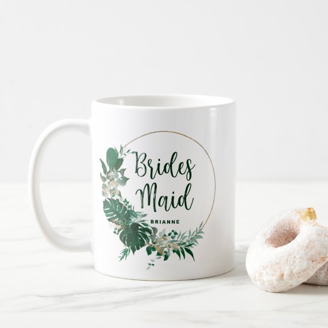 Caneca De Café Palmas Tropicais Douradas Circle Bridesmaid (Com Donut)
