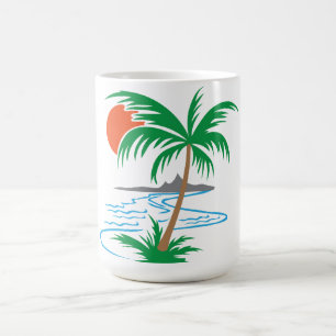 Caneca De Café Palmeira à Beira do Rio Arte de Pôr do Sol Tropi