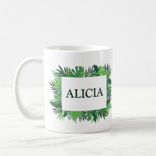 Caneca De Café Palmeira da selva tropical deixa nome personalizad