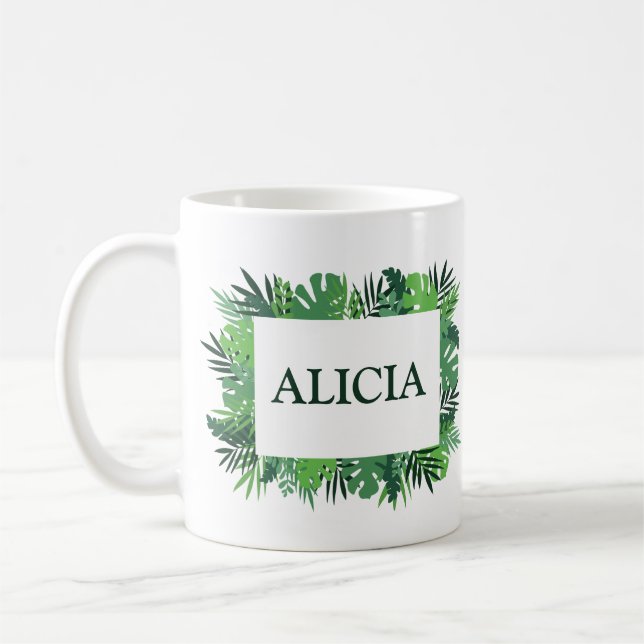 Caneca De Café Palmeira da selva tropical deixa nome personalizad (Esquerda)