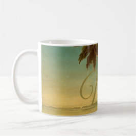 Caneca De Café Palmeira de praia tropical Monograma de leopardo