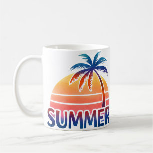 Caneca De Café Palmeira do pôr do sol retrô de verão
