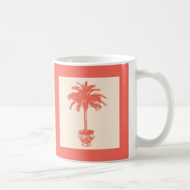 Caneca De Café Palmeira em vaso - tons de laranja coral (Direita)