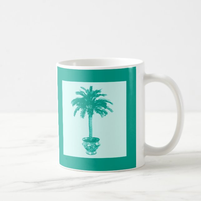 Caneca De Café Palmeira em vaso - turquesa e aqua (Direita)