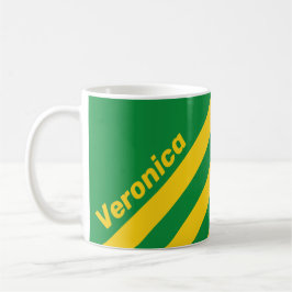 Caneca De Café Palmeira Tropical Retro com Três Listras e Nome