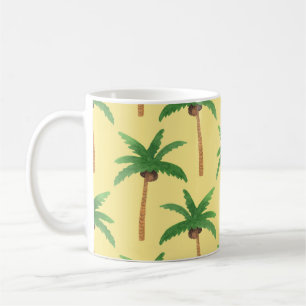 Caneca De Café Palmeiras aquarelas, fundo tropical.