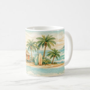 Caneca De Café Palmeiras Tropicais de Verão Pranchas de Surf Anti