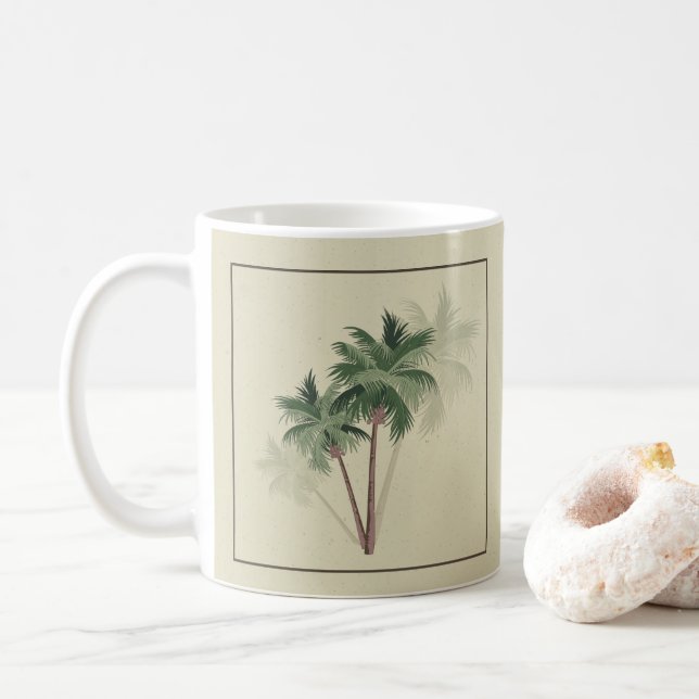 Caneca De Café Palmeiras tropicais em verde-claro (Com Donut)
