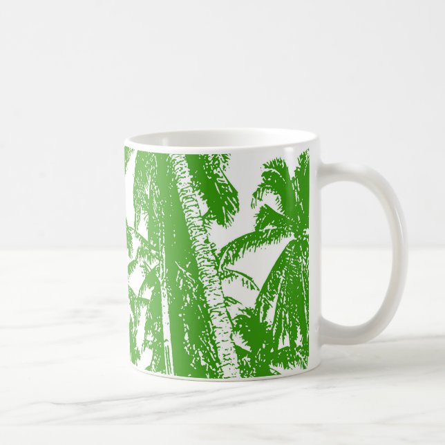 Caneca De Café Palmeiras tropicais. Padrão de Folha Posterizado. (Direita)