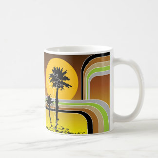 Caneca De Café Palmeiras Tropicais Retro Beach Sunset Stripes Mod